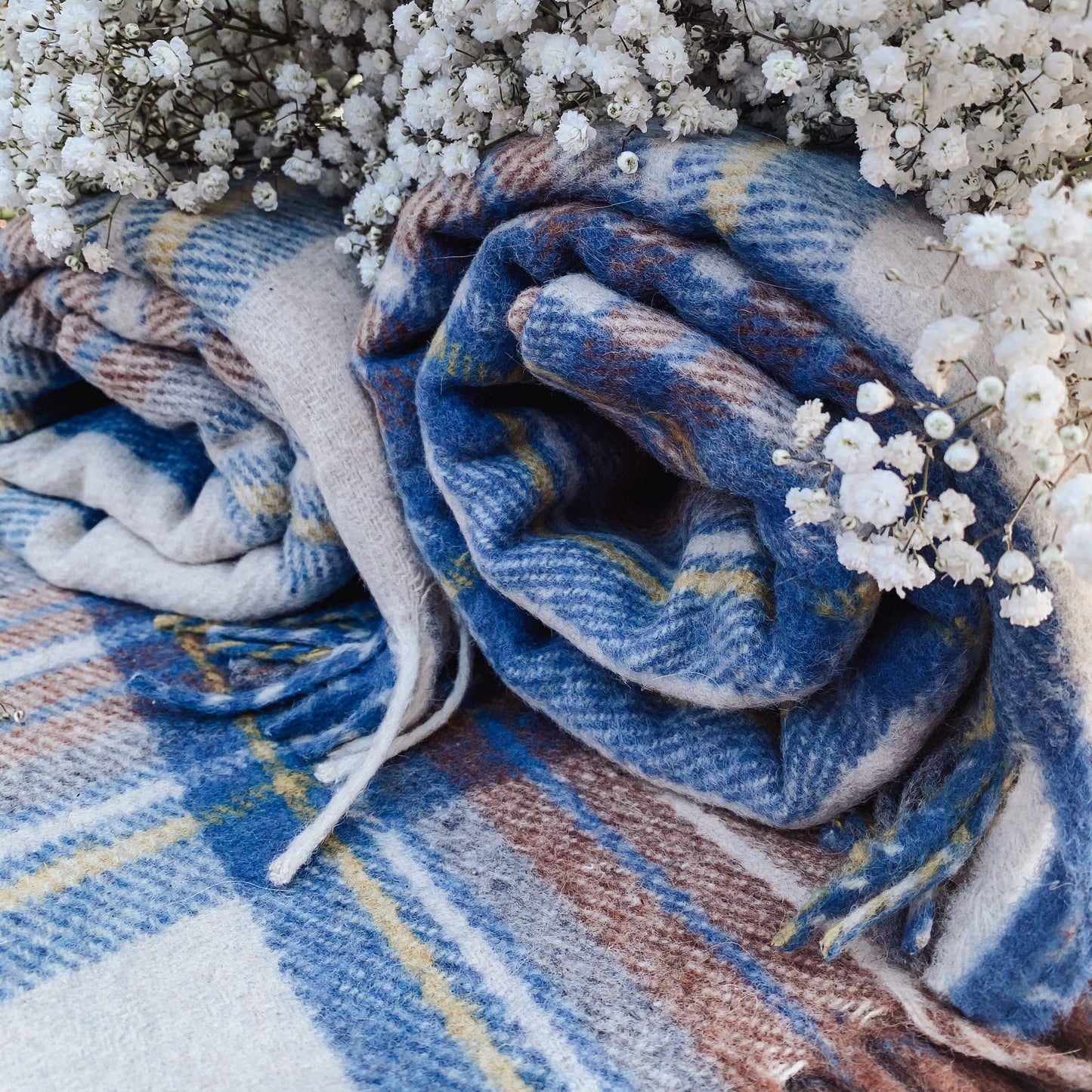 Stewart Muted Blue - Recycled Wool Blend Scottish Tartan Blanket