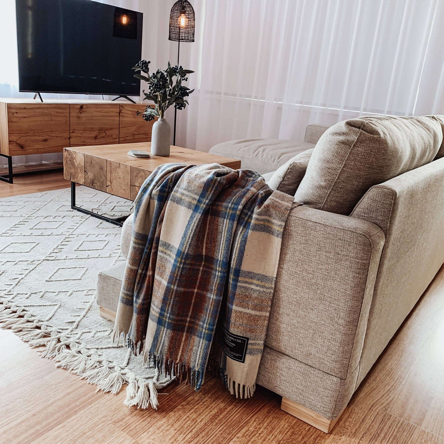 Stewart Muted Blue - Recycled Wool Blend Scottish Tartan Blanket