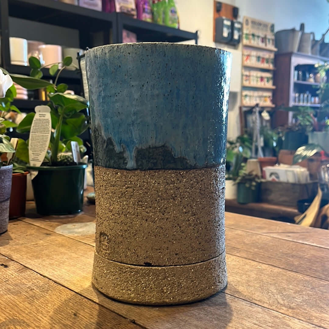 Tall planter in blue lustre