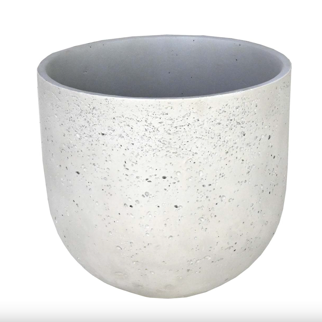 Speckled gray and white planter pot on a white background
