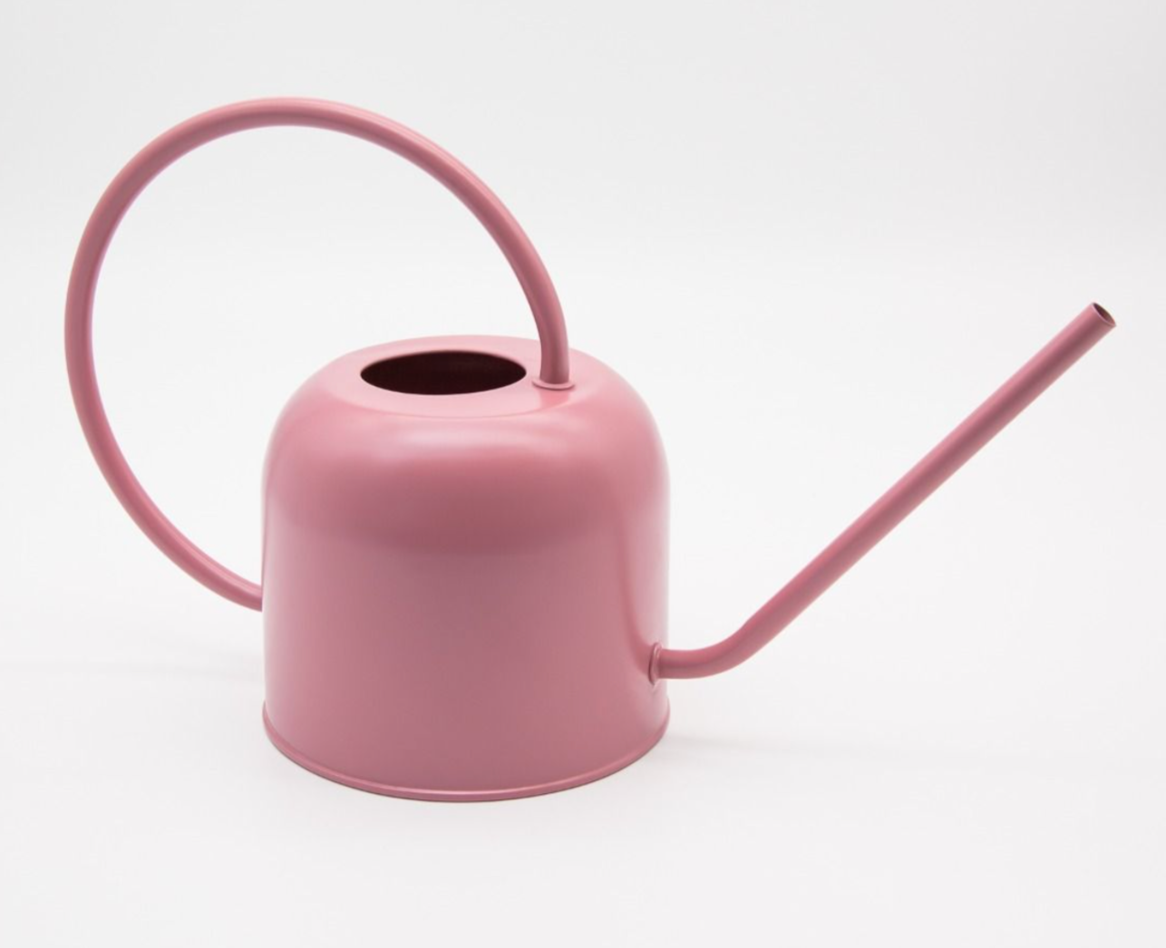 Pink watering can on a white background