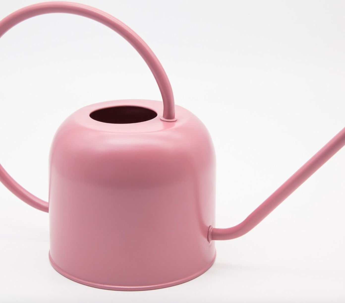 Pink watering can on a white background