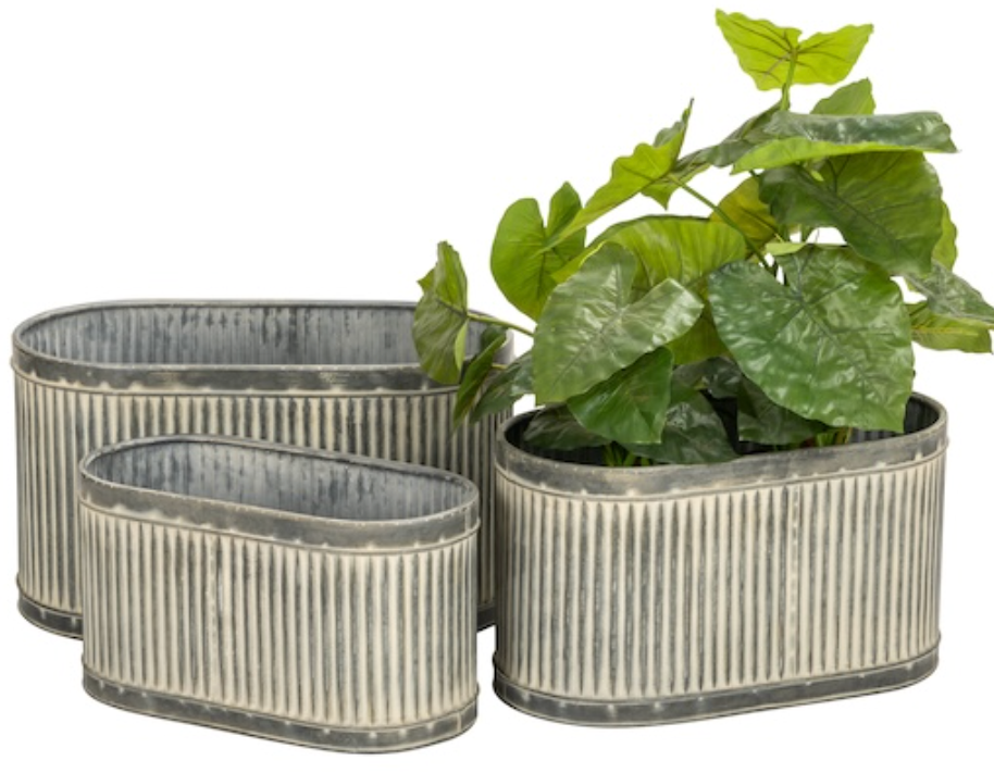 Zinc Striped Pot Oblong - Set of 3