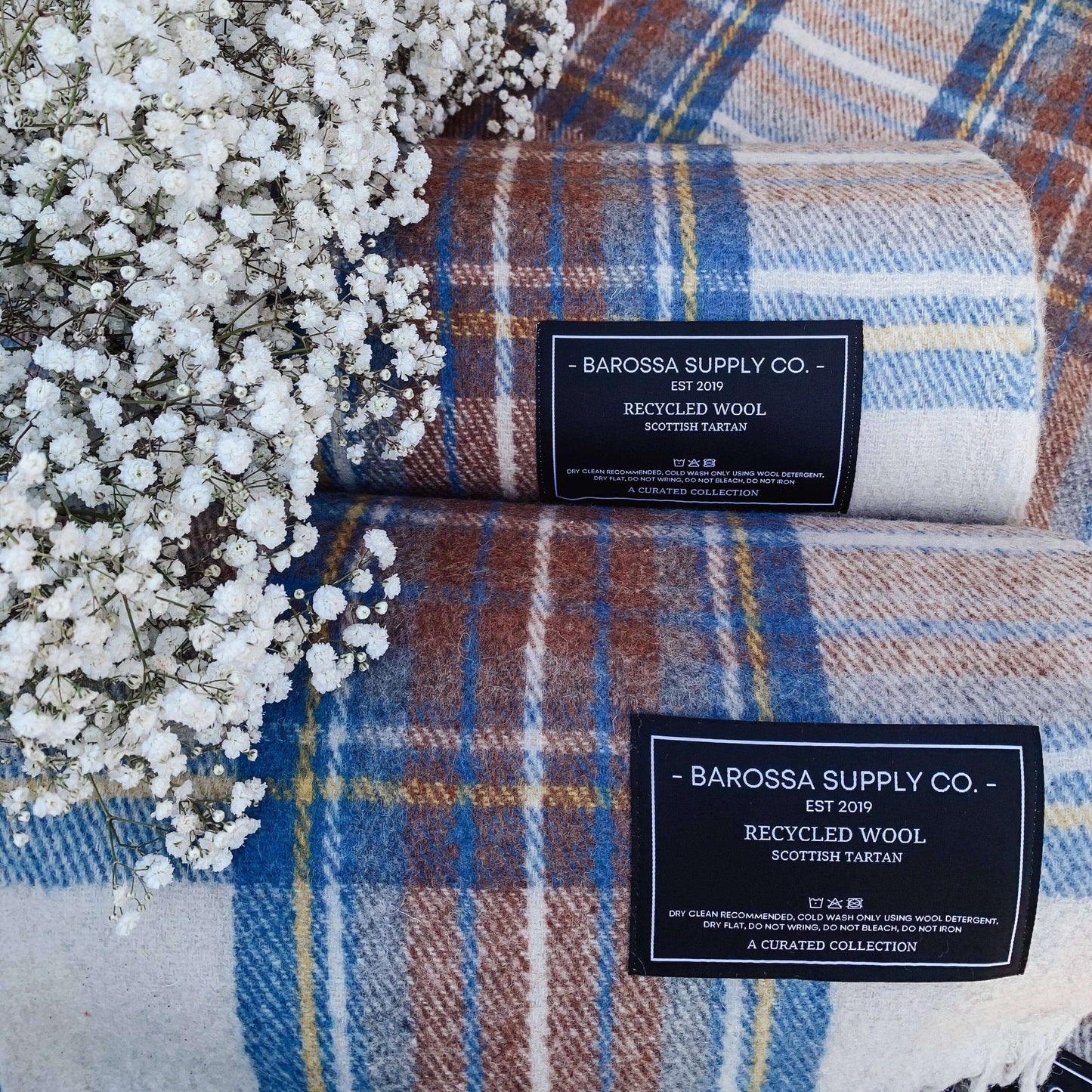 Stewart Muted Blue - Recycled Wool Blend Scottish Tartan Blanket