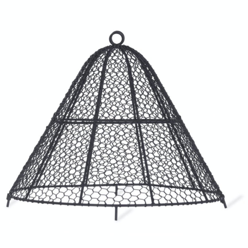 Black wire mesh basket on a white background