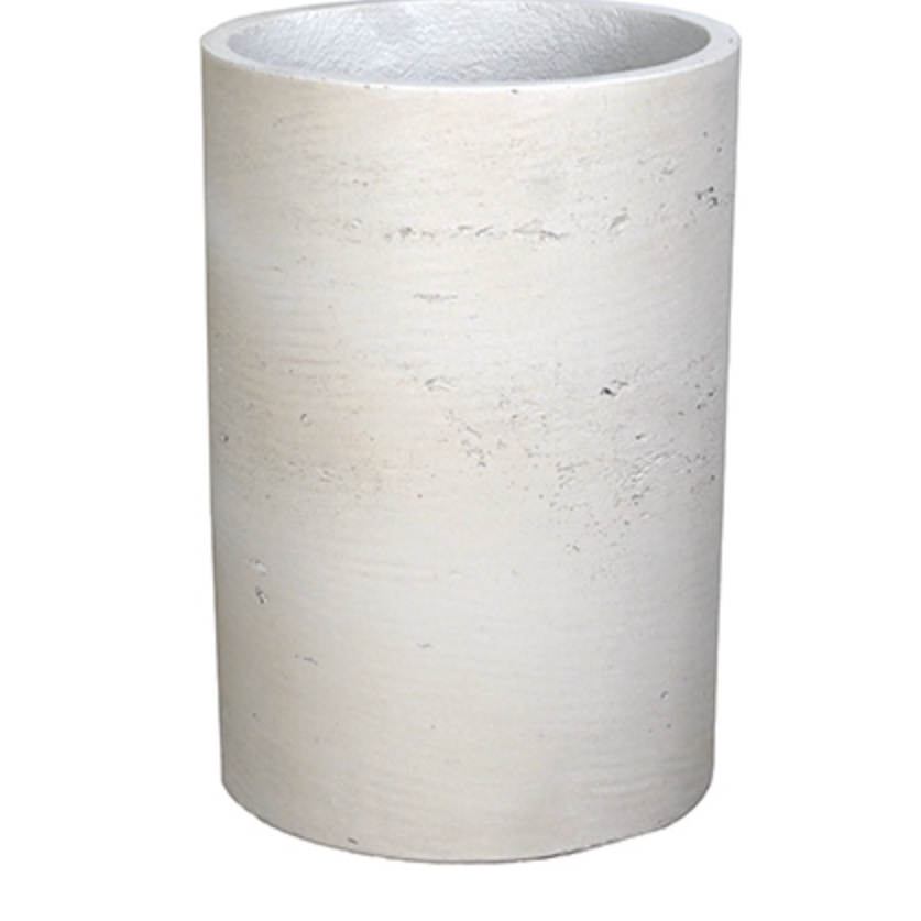 Cylindrical concrete planter on a white background