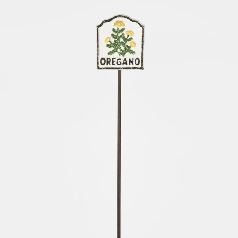 Garden marker with oregano plant illustration on a white background