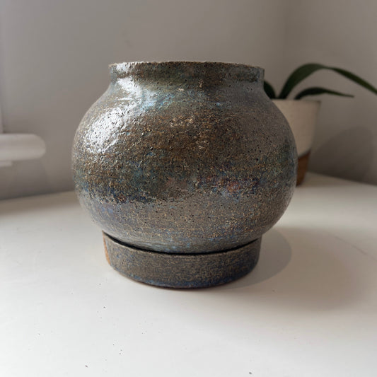 Lotus Globe Pot with Saucer