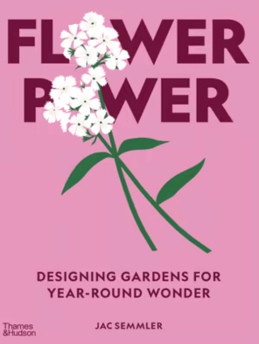 Book cover of 'Flower Power' with a white flower illustration on a pink background
