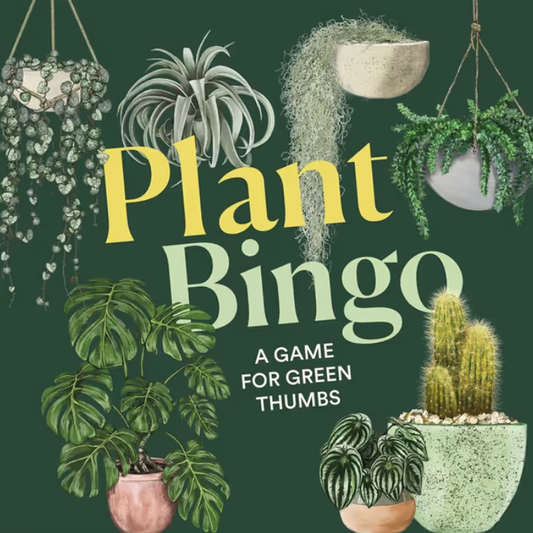 Book cover of 'Plant Bingo' with illustrations of plants on a green background
