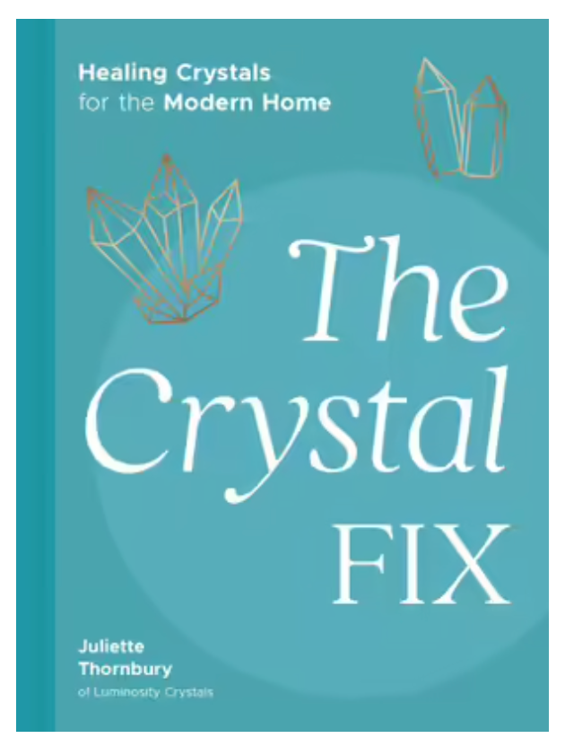 Book cover of 'The Crystal Fix' with crystal graphics on a teal background