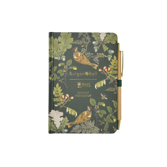 Notebook with nature-themed design and 'Burger & Ball' branding on a white background